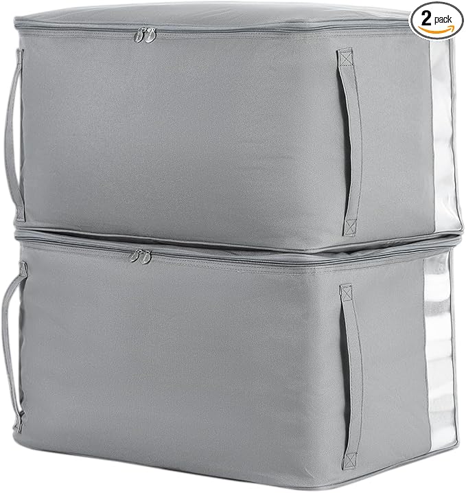 Comforter Storage Bags, Durable Oxford Fabric Clothes Organizer for Closet, Washable Collapsible Large Storage Containers for Clothing Blanket Linen Bedding, 2 Pack (18 gallon x 2, Grey)