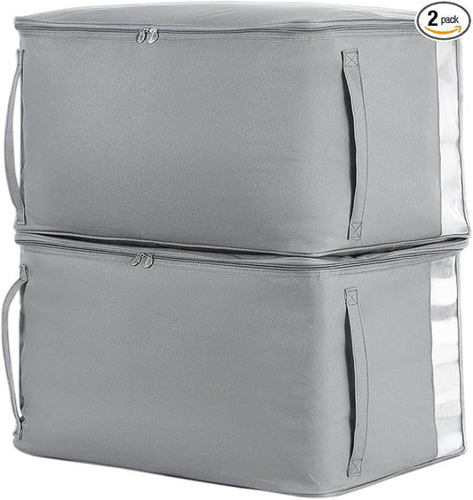 Comforter Storage Bags, Durable Oxford Fabric Clothes Organizer for Closet, Washable Collapsible Large Storage Containers for Clothing Blanket Linen Bedding, 2 Pack (18 gallon x 2, Grey)