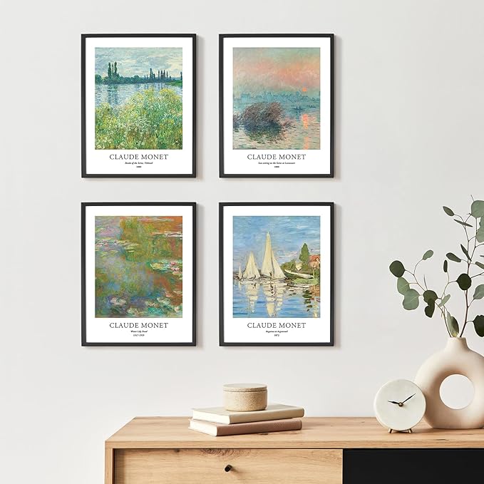 EVOLE HOME Claude Monet Giclée Art Print Set - 4 Unframed 11x14 Inch Impressions on Premium Matte Art Paper Artwork for Living Room Bedroom Dining Room Decor