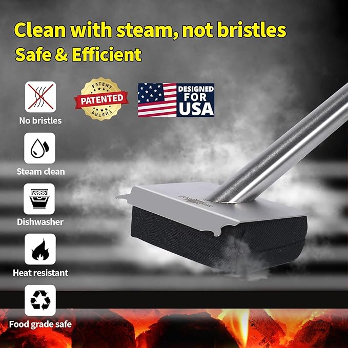 Steam Grill Brush Bristle Free,[Ultra Safe & Efficient] Grill Cleaner for Outdoor Grill,BBQ Replaceable Scraper Cleaning Head,Grill Brush BBQ Accessories,Gifts for Men/Dad ﻿