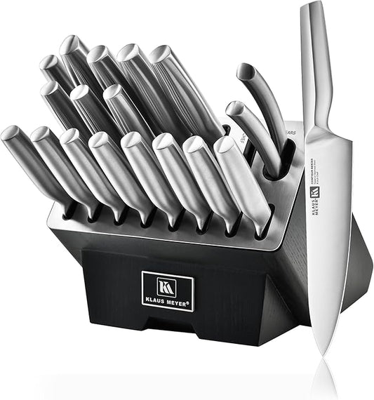 19 Piece Contour High Carbon Stainless Steel Kitchen Knife Set with Knife Sharpener Non-Slip Handles Knife Set with Block