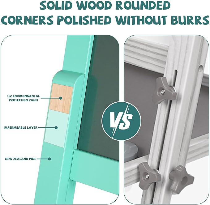 Wooden Art Easel for Toddlers Foldable Kids Easel with Paper Roll Children Double-Sided Whiteboard & Chalkboard Standing Educational Painting and Drawing Easel