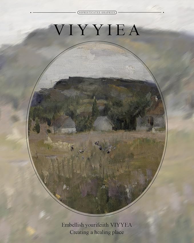 VIYYIEA Gold Framed Wall Art Canvas Print Home Decor Vintage Landscape Art Prints Wall Decor Abstract Serene Countryside Scene Wall Prints Mid Century Modern Decor for Living Room Bedroom 16x20in