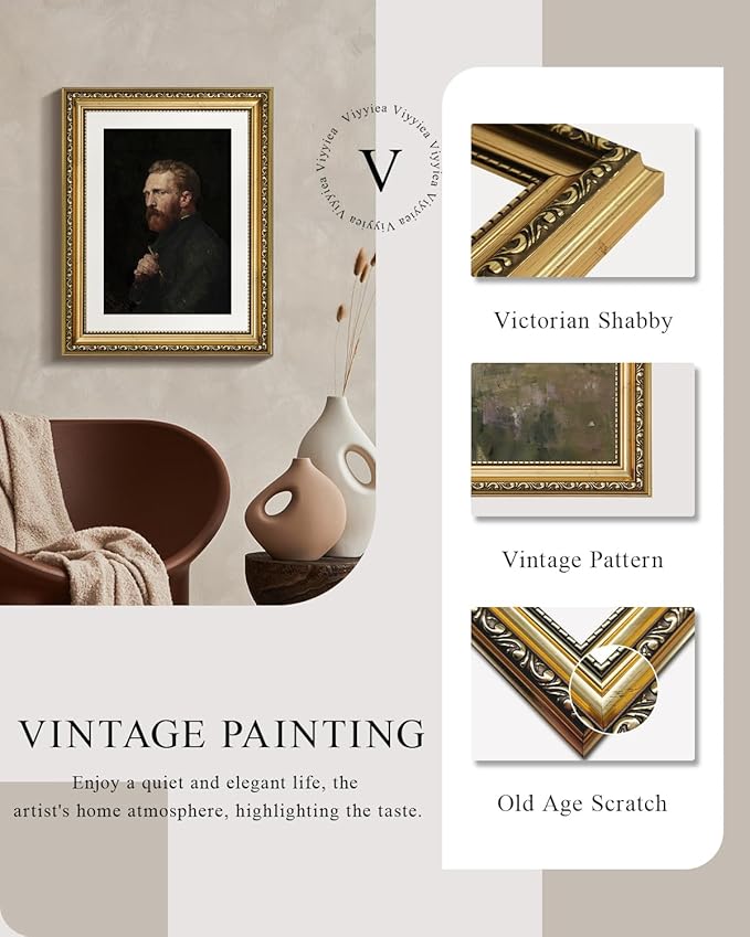 VIYYIEA Gold Framed Wall Art Canvas Print Home Decor Van Gogh Self Portrait Painting Wall Decor Classic Art Prints Artist Wall Pictures for Living Room Decor Gallery Office 11x14in