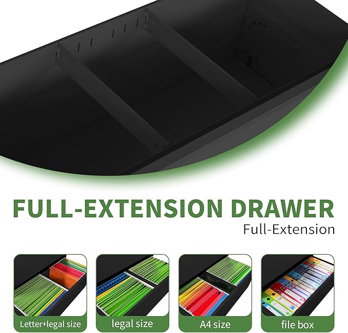 2 Drawer Lateral File Cabinet with Lock, Filing Cabinets for Home Office, Storage Cabinets for Hanging Files Letter/Legal/F4/A4, Require Assembly(Black)