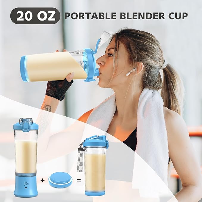 Portable Blender for Shakes and Smoothies- Personal Juicer 20 OZ Electric Protein Shaker Bottle with Insulated Sleeve, USB-C Rechargeable,Travel Lid-Small Blender Cup for Kitchen, Office, Gym,Travel