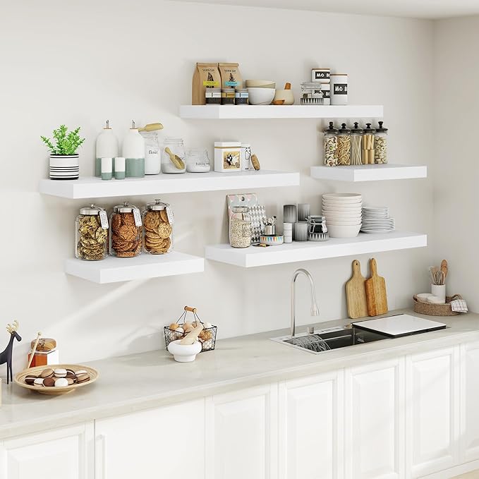 Heimlove White Bathroom Shelves Floating Shelves for Wall Shelf Over Toilet Long Wall Mounted Modern Farmhouse,48 x 12 Shelves with Invisible Brackets for Living Room, Kitchen, Bedroom