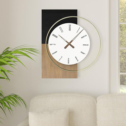 19x16 Inch Modern Silent Wall Clock Battery Operated, Wooden Farmhouse Decorative Clocks for Living Room, Bedroom, Kitchen, Office & Hallway – Non-Ticking Quiet Design