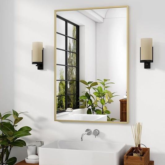 HARRITPURE 30"x20" Rectangular Bathroom Mirror Vanity Wall Mirrors Aluminium Alloy Frame Wall-Mounted for Over Sink Entryway Bedroom Living Room Gold
