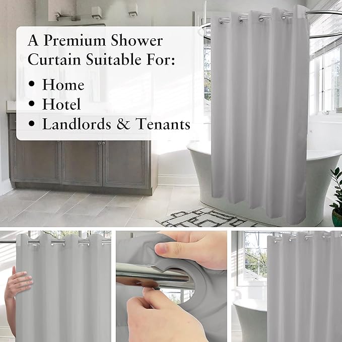 River Dream No Hook Hotel Cloth Grey Shower Curtain Soft Microfiber & Waterproof - Fabric Shower Curtain or Liner, Washable & Bottom Magnets, Gray, 71x74