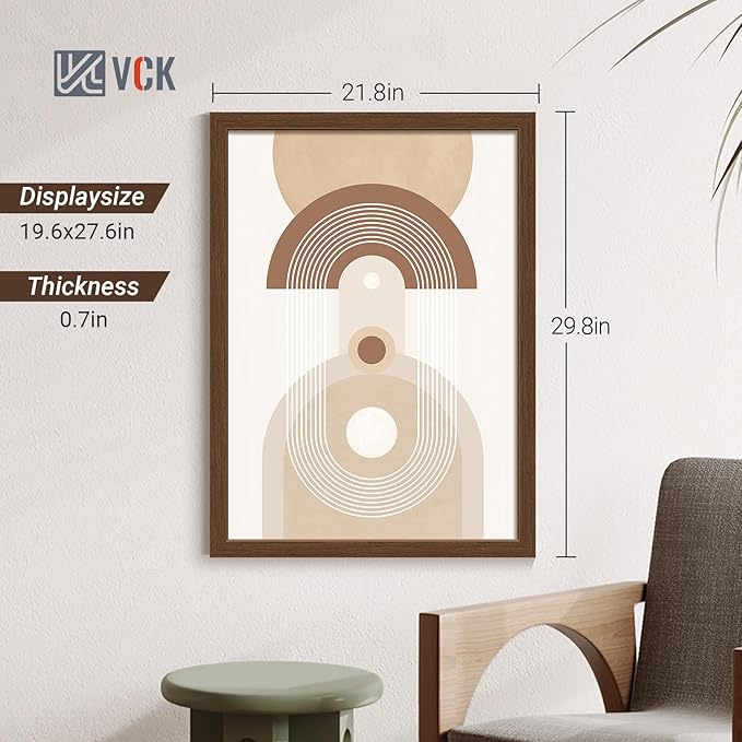 VCK 20x28 Picture Frame Set of 4 - Brown, Gallery-Quality Wood Poster Frames, 1.1-Inch Wide Border, Polished Plexiglass, Vertical or Horizontal Wall Display for Photo/Art/Prints, Brown