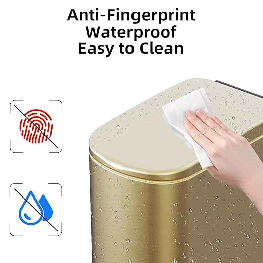 2.6 Gallon Slim Bathroom Trash Can with Soft Close Foot Pedal, 10L Stainless Steel Garbage Can with Removable Liner Bucket, for Narrow Spaces, Bedroom, Gold