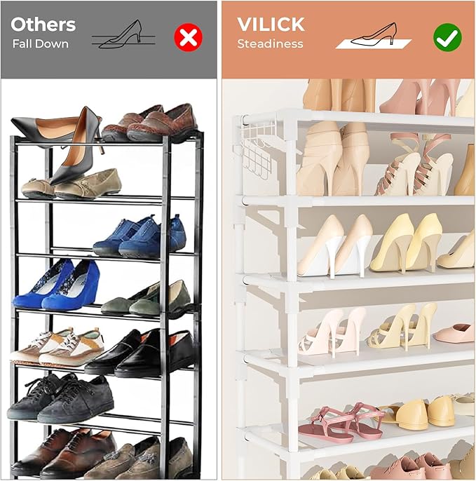 11 Tiers Tall Wide Shoe Rack 55 Pairs Large Capacity Sturdy Durable Shoe Rack for Closet Metal Shoe Organizer Shelf with Two Hooks Space Saving for Entryway White