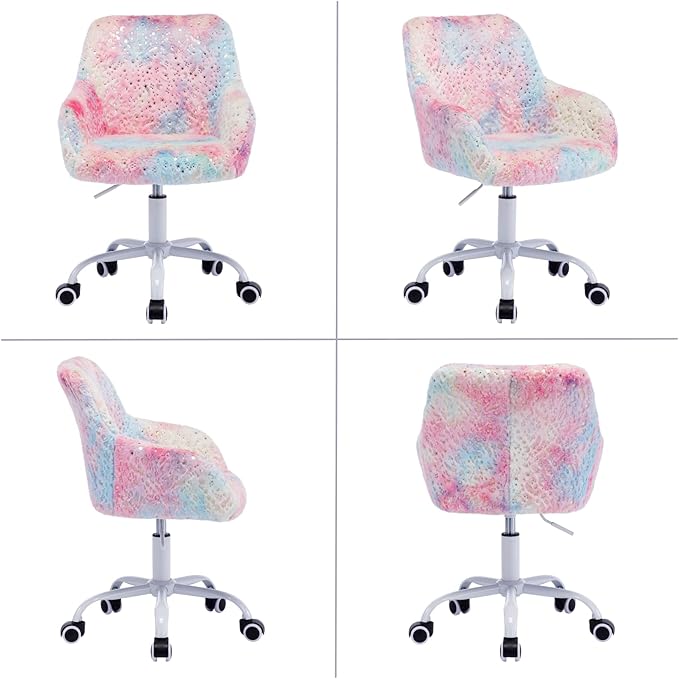 HEAH-YO Swivel Kids Chair with Wheels, Adjustable Kids Desk Chair with Armrest and Back, Cute Faux Fur Kid Study Chairs for Boys and Girls, Light Multi-Colour