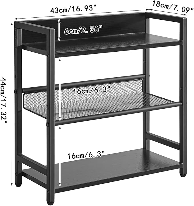 IBUYKE 3-Tier Spice Rack Industrial Counter Shelf Desktop Storage Organizer Standing Seasoning Rack for Countertop Kitchen Office Living Room Desktop Black UTLJ021B