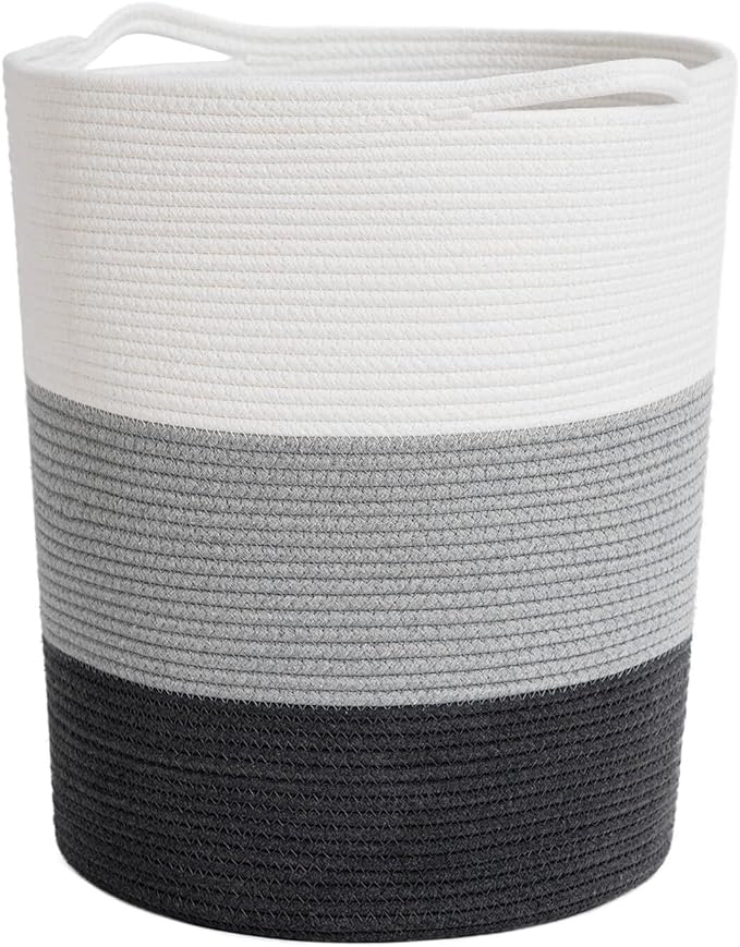 INDRESSME Tall Laundry Basket Woven Baby Hamper and Nursery Hamper, Cotton Rope Toy Baskets with 65L Capacity, Large Storage Baskets for Clothes, Blankets, Toys in Living Room, Bathroom, Bedroom