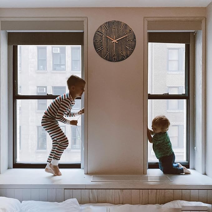 Wall Clock Battery Powered 12 inch Silent Wall Clock, Exquisite Modern Style Decorative Clock, Suitable for Home, Office, School, Kitchen, Bedroom, Living Room (Brown)