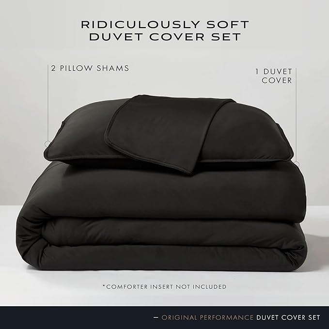 SHEEX Original Performance Cooling Duvet Cover Set, Lightweight King Duvet Cover with 2 King Pillow Shams, Black