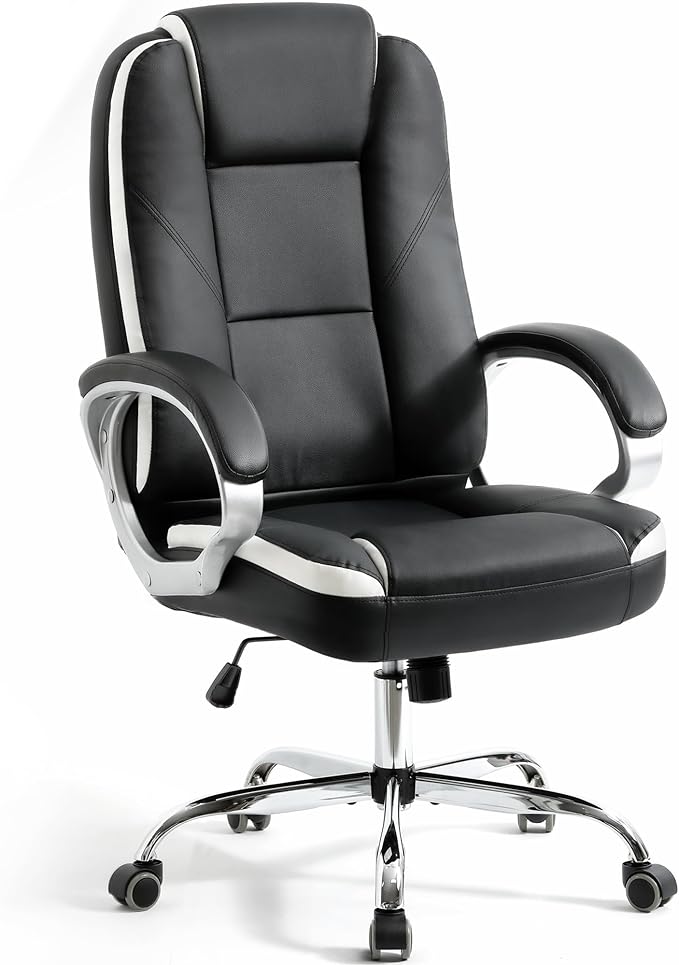 NEO CHAIR Office Desk Ergonomic Gaming Chair High Back Adjustable Computer Chair with Wheels and Lumbar Support Comfy Leather Executive Swivel (Black)