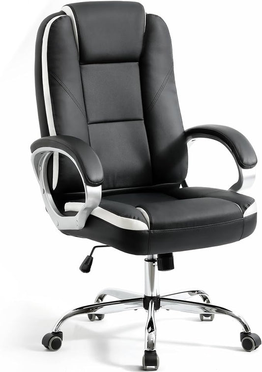 NEO CHAIR Office Desk Ergonomic Gaming Chair High Back Adjustable Computer Chair with Wheels and Lumbar Support Comfy Leather Executive Swivel (Black)