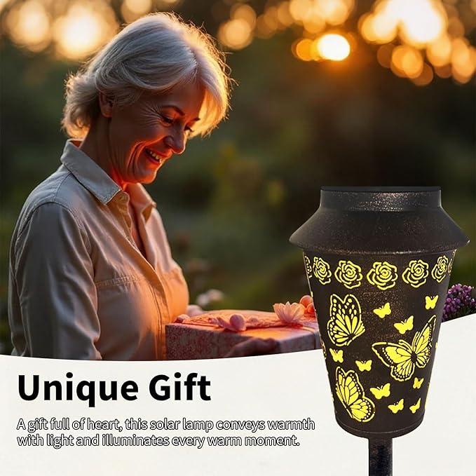 Solar Pathway Lights Outdoor Waterproof, Metal Copper Butterfly Solar Lantern for Yard, Garden, Walkway, Patio Decor and More, Ideal Landscape Lighting Gift for Women, Mom, Grandma