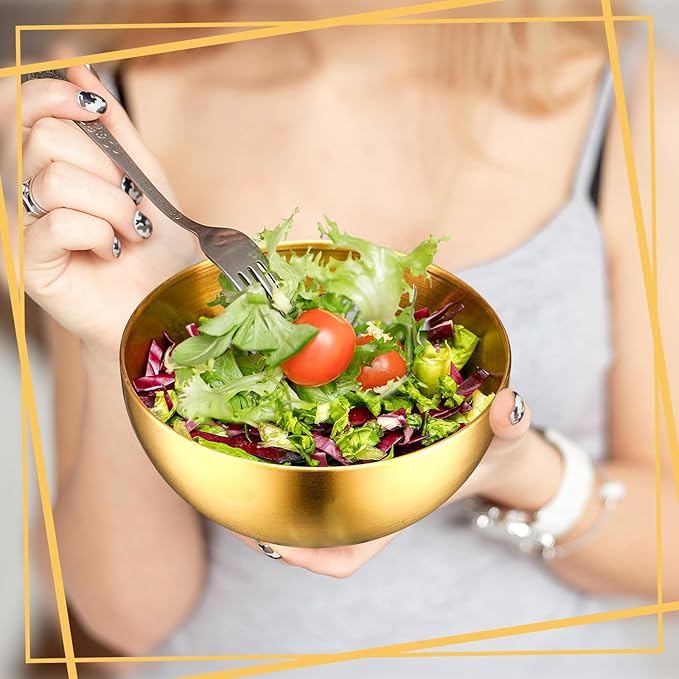 Nuogo 10 Pcs Stainless Steel Mixing Bowls Decorative Esthetician Bowls for Wedding Party Baking Prepping Serving Facial Food Salad Fruit Snack Soup Cereal(5.9 Inch,Gold)