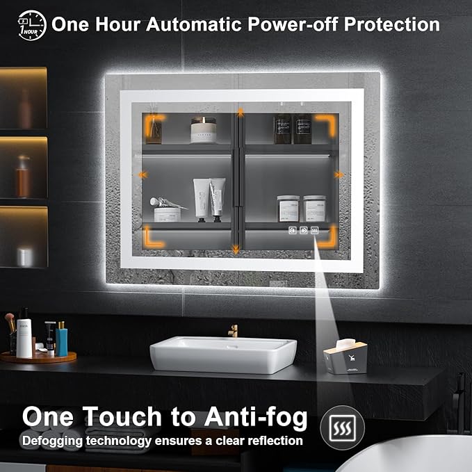 LED Mirror for Bathroom, 40x32 Inch Backlit + Front Lighted Bathroom Vanity Mirror with Lights for Wall, Double Light Strips, 3 Colors, Shatter-Proof, Anti-Fog and Brightness Memory