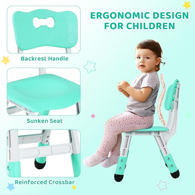 Arlopu Kids Table and 4 Chair Set, Height Adjustable Toddler Table and Chair Set, Non-Slip Legs, Graffiti Desktop, Large Children Activity Table, Reading Daycare Classroom Home (Light Green)