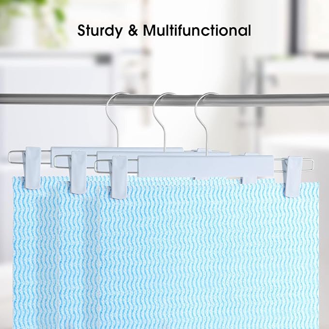 Clothes Pants Hangers, Space-Saving Skirt Holders with 360 ° Swivel Hooks, Adjustable Clips, Trouser Hangers, Clothes Coat Garment Jeans Hangers (10 Pack, Blue)