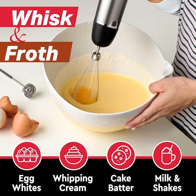 Mueller Multistick 800W 5-in-1 Immersion Blender Handheld, 12 Speed Hand Mixer - Turbo Boost, Heaviest Duty Copper Motor, Titanium Blades Hand Blender, Milk Frother Wand, Whisk, Kitchen Gadgets Black