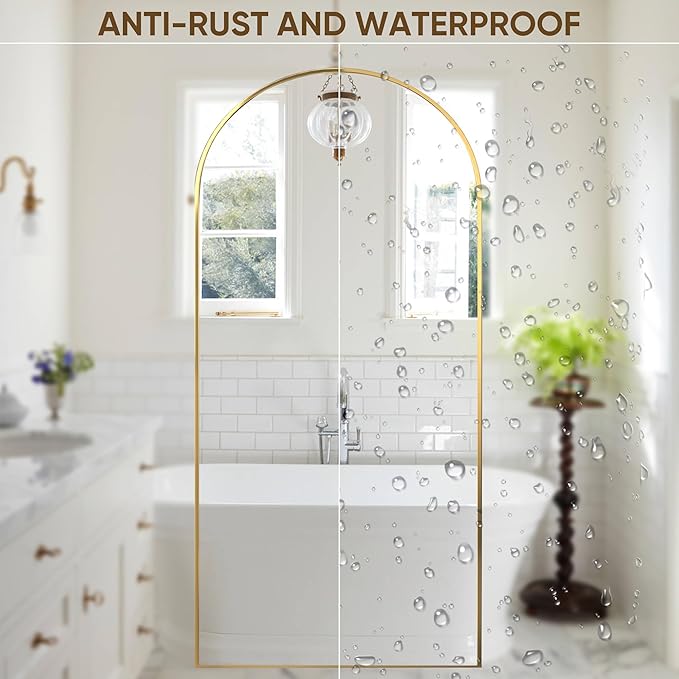 Suidia Full Length Mirror, 76"x34" Floor Standing Mirror Freestanding, Full Body Mirrors with Stand for Bedroom, Hanging Mounted for Living Room Cloakroom, Gold, Arched Style