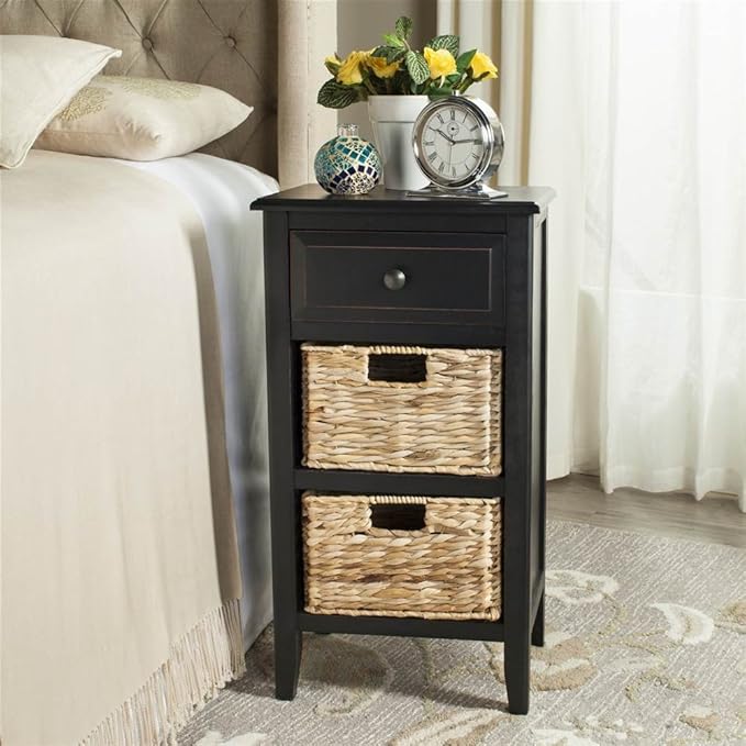 Safavieh Home Collection Everly Drawer Distressed Black 1-Drawer 2 Removable Baskets Side Table