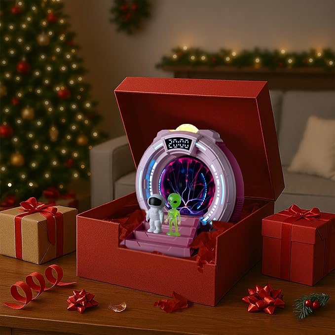 Space Portal Plasma Ball Night Light, LED Galaxy Projector Alien Lamp with White Noise, Bluetooth Music Speaker Alarm Clock,Remote,Star Light for Kids Room Decor Lamp, Christmas/Birthday Gift.(Pink)