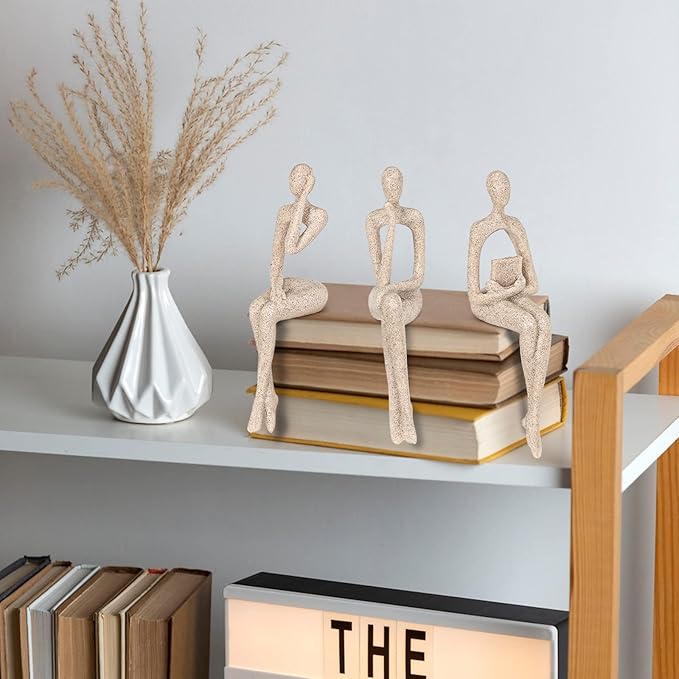 Thinker Statue Gold Decor Abstract Art Sculpture, Golden Resin Collectible Figurines for Home Living Room Office Shelf Decoration,Great Gifts Ideas (Sitting Posture-Sandstone)