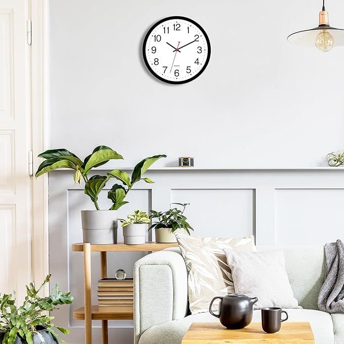 Foxtop 2 Pack Black Wall Clock, 12 Inch Silent Non Ticking Quartz Battery Operated Round Analog Wall Clock for Classroom School Office Living Room Bedroom Home