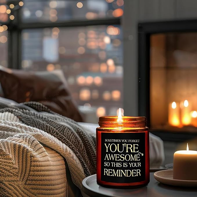 Inspirational Gift Candles for Women Men - Birthday, Appreciation, Thank You, Relaxing Gift for Her Friend Coworker Sister Son - You're Awesome Natural Soy Mahogany Teakwood Candle for Home