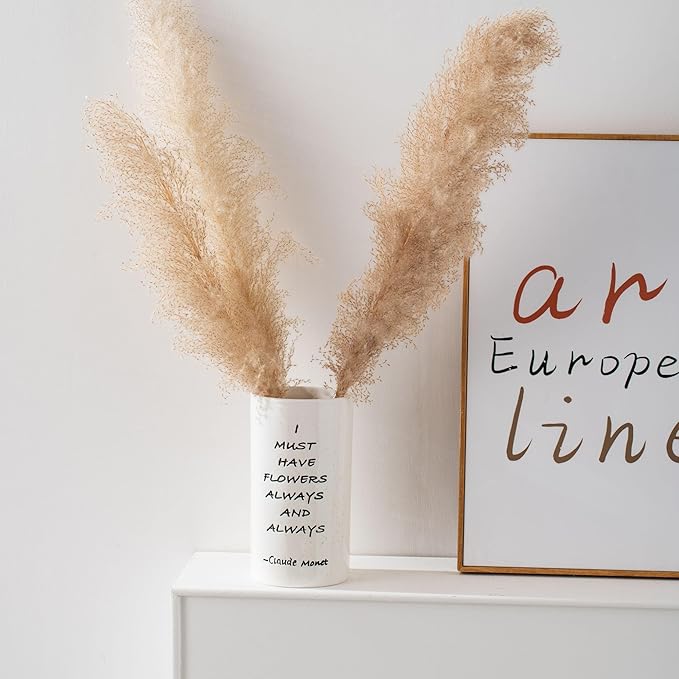 Ceramic Vase 8.27 Inches H, Flower Vase for Home Decor I Must Have Flowers Always and Always White Vase for Bohemian Decor, Pampas Vase
