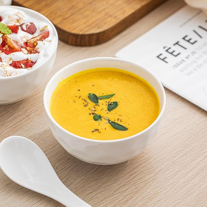 Porcelain Soup Bowls, 4.5 Inch Ice Cream Bowl, Kitchen Bowl Set, Fruit Bowls, Microwave and Dishwasher Safe, Set of 6