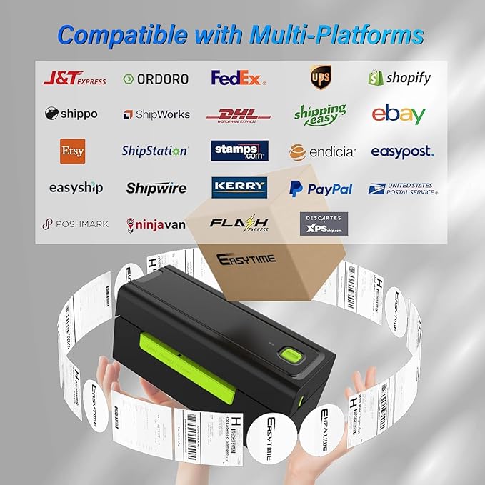 4x6 Bluetooth Shipping Label Printer with Holder Stand – Fast, Easy Setup, Compatible with Windows, Mac, Android & iOS