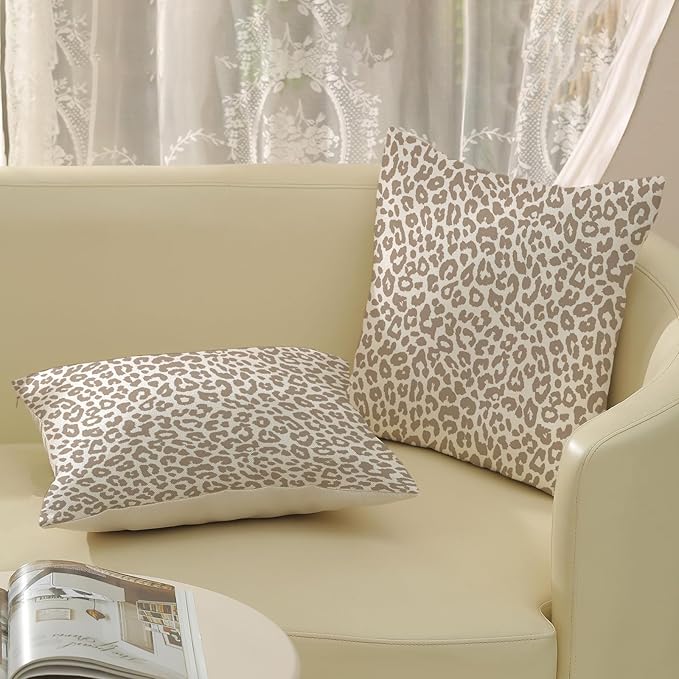 Leopard Print Pillow Covers 18x18 Pack of 2 Brown Animal Pattern Cheetah Decorative Throw Pillow Cover Outdoor Decor Boho Abstract Modern Pillowcase Farmhouse Linen Cushion Case for Sofa Couch