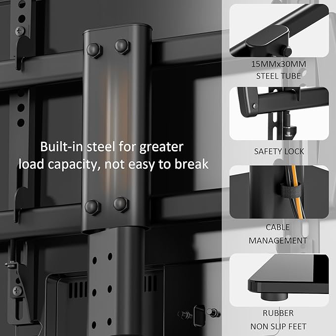 Universal Swivel TV Stand/Base Table Top TV Stand 32 to 65 inch TVs 80 Degree Swivel, 4 Level Height Adjustable, Heavy Duty Tempered Glass Base, Holds up to 88lbs Screens, HT04B-002