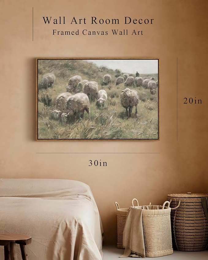 InSimSea Framed Canvas Wall Art Vintage Decor, Sheep on the Dunes Wall Pictures Farmhouse Wall Art, Large Hanging Wall Art Living Room Decor, Bathroom Bedroom Office Decor, 20"x30"