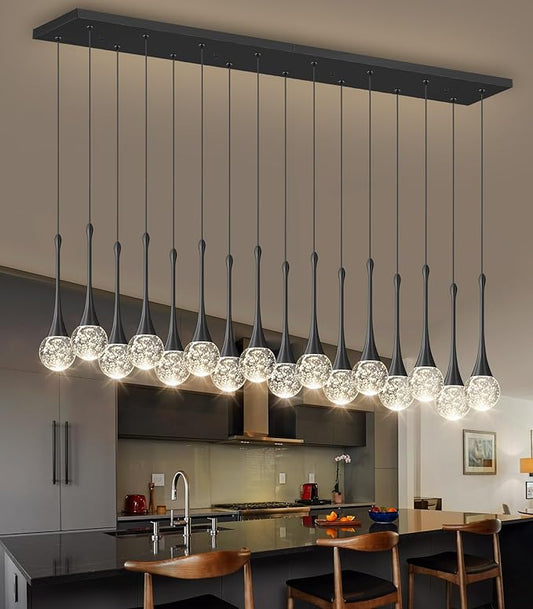 16 Lights Modern Glam Crystal Chandelier for High Ceiling LED Dimmable Pendant Light for Staircase Foyer Enterway Living Room Chandelier Lighting Black