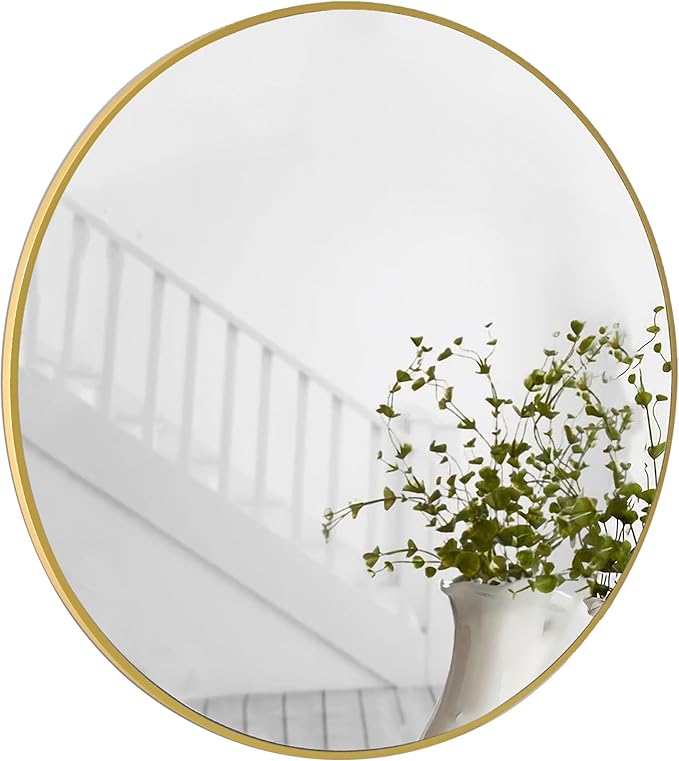 Gold Round Mirror,Bathroom 24 Inch Vanity Wall Mirror,Modern Circle Mirror for Wall,Wood Mirror for Bedroom Living Room Entryway