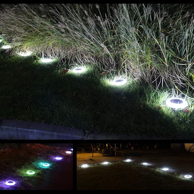 4 Pack 20 Lumens Colorful Solar Ground Lights,Pool Lights Solar Powered with Colorful & White LEDs for Pool Area, Ground, Pathway, Yard, Patio, Lawn and Garden
