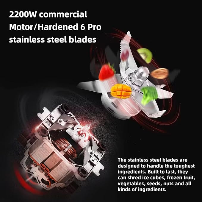 Biolomix Professional Blender, 2200W 6 Automatic Program for Kitchen, Smoothie 70 Oz Capacity with 600 ML Portable Bottle, Ice Blender for Frozen Drinks, Soup, Baby Food（Grey）