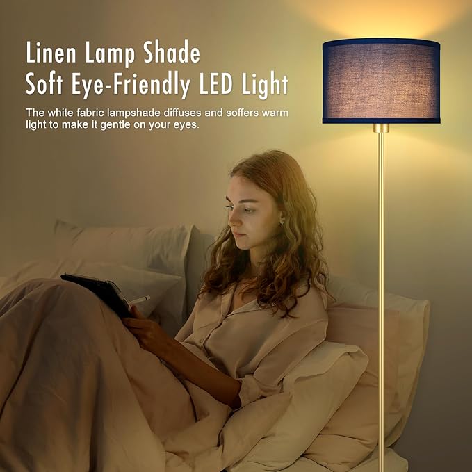 Floor Lamp Blue, Standing Lamp, 58" Tall Floor Lamp with Lampshade, Foot Pedal Switch, Modern Simple Floor Lamps for Living Room/Bedroom/Den/Classroom, Gold Lamp for Boys' Gift(Without Bulb)