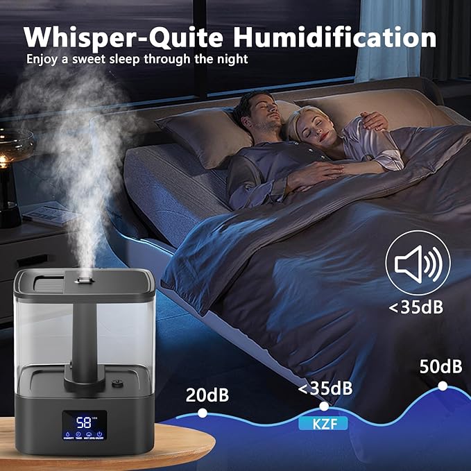 4L Top Fill Humidifiers for Bedroom & 60H Runtime - Cool Mist Humidifier, 3 Mist Levels, 8H Timer, Essential Oil Tray, Humidity Display, Quiet for Bedroom, Baby, Plants, Large Room