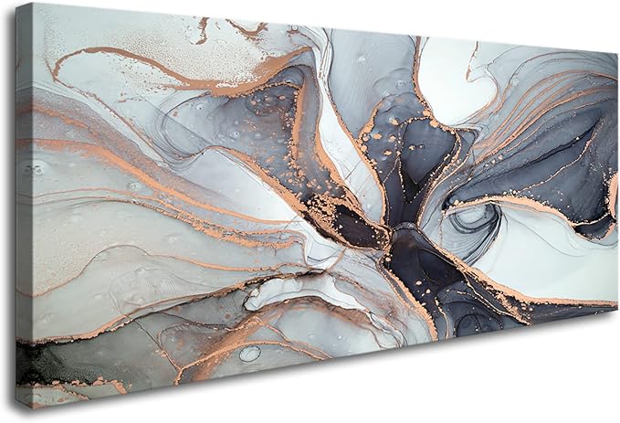 XXMWallArt FC3475 Framed Wall Art Gray and Gold Abstract Painting Background Abstract Canvas Wall Art Print Painting for Bedroom Living Room Office Wall Decor Home Decor