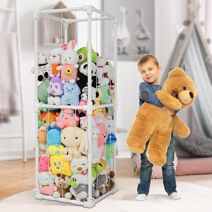 Stuffed Animal Storage Zoo Organizer, PVC Stuffy Toy Zoo Holder, 58'' Tall Vertical Plush Organizer, Large Stuffed Toy Cage for Nursery and Playroom